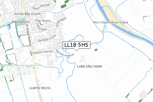 LL18 5HS map - small scale - OS Open Zoomstack (Ordnance Survey)