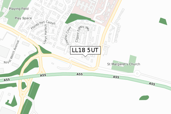 LL18 5UT map - large scale - OS Open Zoomstack (Ordnance Survey)