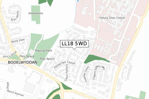 LL18 5WD map - large scale - OS Open Zoomstack (Ordnance Survey)