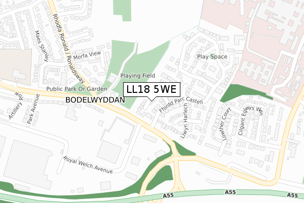 LL18 5WE map - large scale - OS Open Zoomstack (Ordnance Survey)