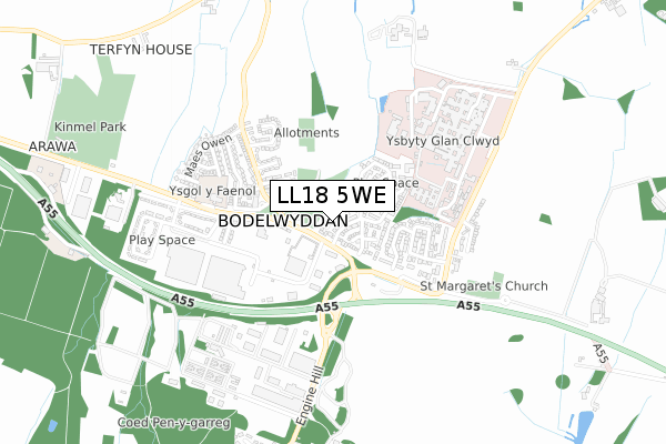 LL18 5WE map - small scale - OS Open Zoomstack (Ordnance Survey)