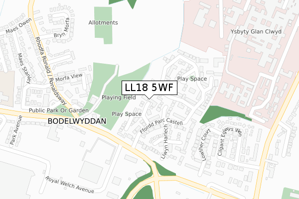 LL18 5WF map - large scale - OS Open Zoomstack (Ordnance Survey)