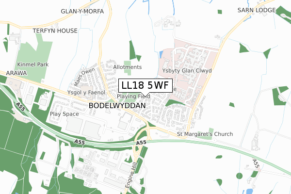 LL18 5WF map - small scale - OS Open Zoomstack (Ordnance Survey)