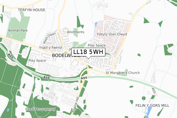 LL18 5WH map - small scale - OS Open Zoomstack (Ordnance Survey)