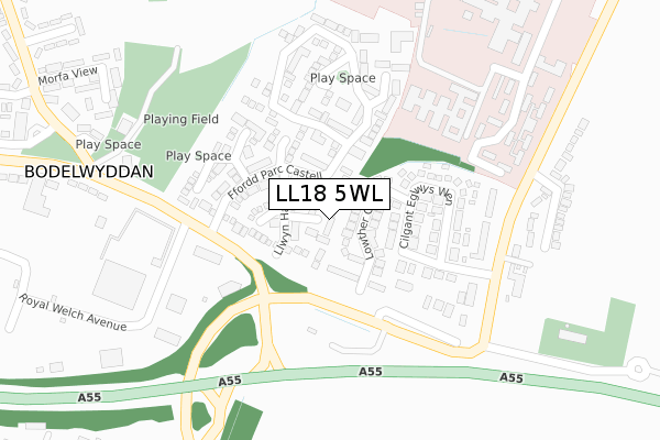 LL18 5WL map - large scale - OS Open Zoomstack (Ordnance Survey)