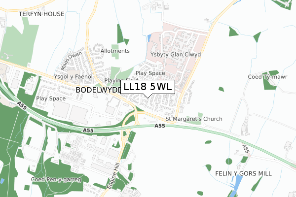 LL18 5WL map - small scale - OS Open Zoomstack (Ordnance Survey)
