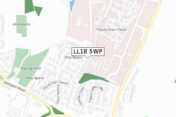 LL18 5WP map - large scale - OS Open Zoomstack (Ordnance Survey)