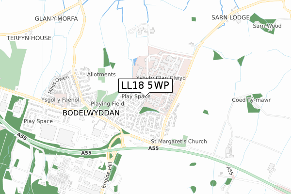 LL18 5WP map - small scale - OS Open Zoomstack (Ordnance Survey)