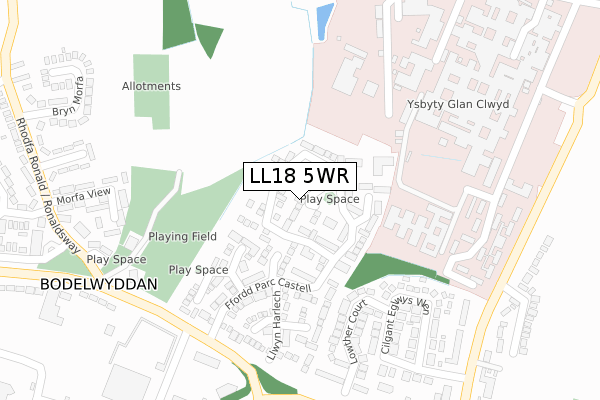 LL18 5WR map - large scale - OS Open Zoomstack (Ordnance Survey)