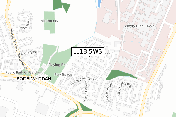 LL18 5WS map - large scale - OS Open Zoomstack (Ordnance Survey)