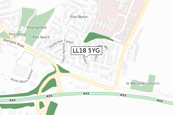 LL18 5YG map - large scale - OS Open Zoomstack (Ordnance Survey)