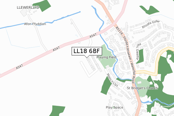 LL18 6BF map - large scale - OS Open Zoomstack (Ordnance Survey)