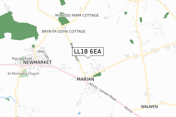 LL18 6EA map - small scale - OS Open Zoomstack (Ordnance Survey)