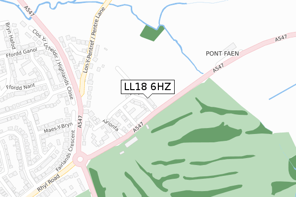LL18 6HZ map - large scale - OS Open Zoomstack (Ordnance Survey)