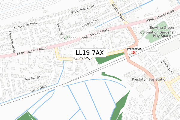 LL19 7AX map - large scale - OS Open Zoomstack (Ordnance Survey)