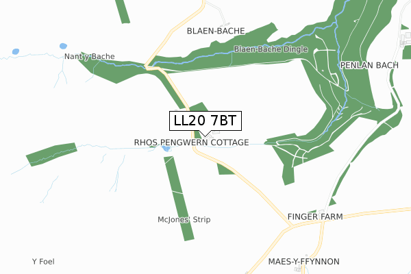 LL20 7BT map - small scale - OS Open Zoomstack (Ordnance Survey)