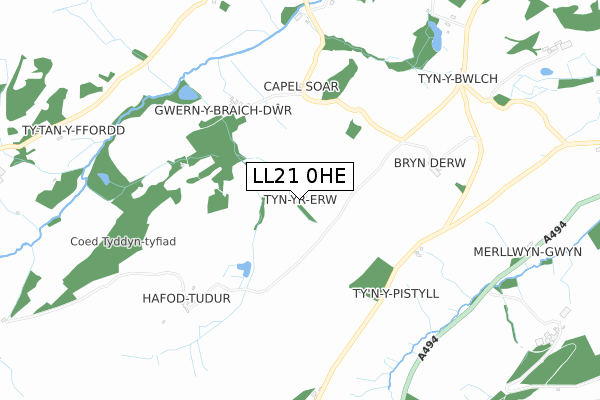 LL21 0HE map - small scale - OS Open Zoomstack (Ordnance Survey)