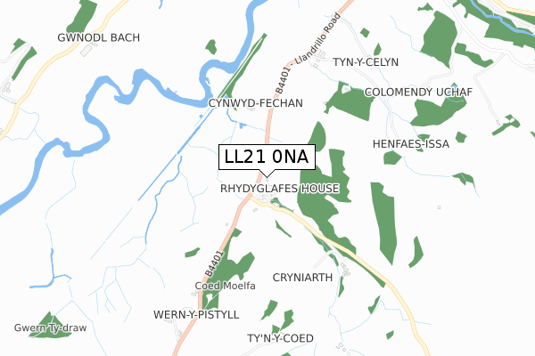 LL21 0NA map - small scale - OS Open Zoomstack (Ordnance Survey)