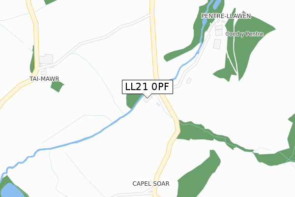 LL21 0PF map - large scale - OS Open Zoomstack (Ordnance Survey)