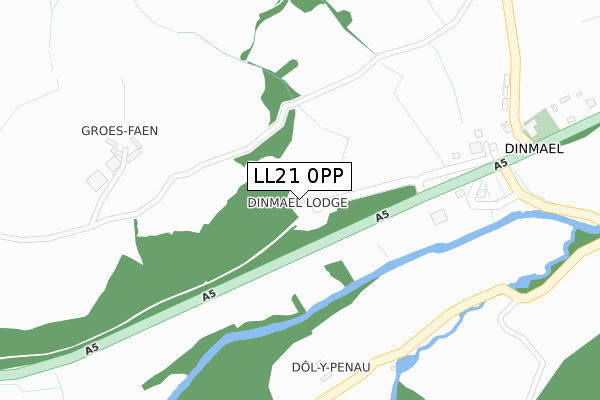 LL21 0PP map - large scale - OS Open Zoomstack (Ordnance Survey)