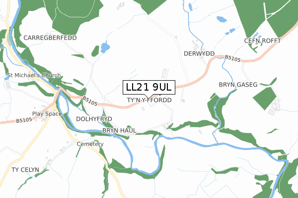 LL21 9UL map - small scale - OS Open Zoomstack (Ordnance Survey) LL21 9UL map - small scale - OS Open Zoomstack (Ordnance Survey)