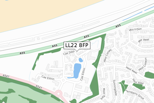 LL22 8FP map - large scale - OS Open Zoomstack (Ordnance Survey)