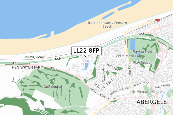 LL22 8FP map - small scale - OS Open Zoomstack (Ordnance Survey)