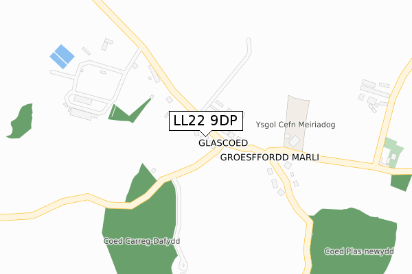 LL22 9DP map - large scale - OS Open Zoomstack (Ordnance Survey)