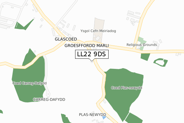LL22 9DS map - large scale - OS Open Zoomstack (Ordnance Survey)
