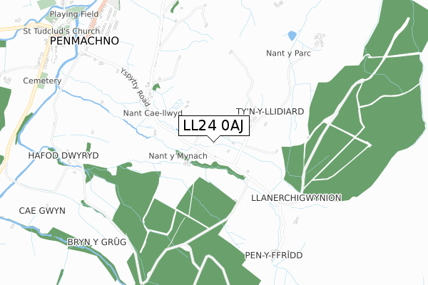 LL24 0AJ map - small scale - OS Open Zoomstack (Ordnance Survey)