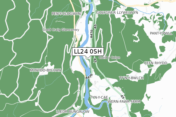 LL24 0SH map - small scale - OS Open Zoomstack (Ordnance Survey)