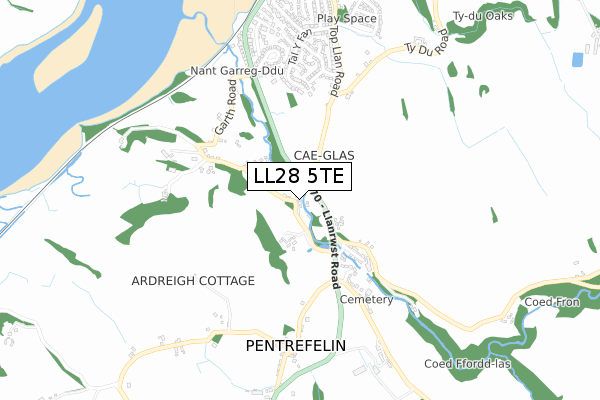 LL28 5TE map - small scale - OS Open Zoomstack (Ordnance Survey)