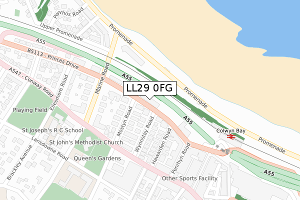 LL29 0FG map - large scale - OS Open Zoomstack (Ordnance Survey)