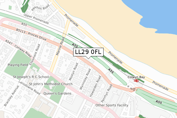 LL29 0FL map - large scale - OS Open Zoomstack (Ordnance Survey) LL29 0FL map - large scale - OS Open Zoomstack (Ordnance Survey)