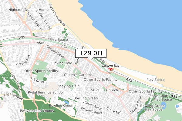 LL29 0FL map - small scale - OS Open Zoomstack (Ordnance Survey) LL29 0FL map - small scale - OS Open Zoomstack (Ordnance Survey)