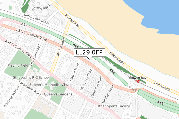 LL29 0FP map - large scale - OS Open Zoomstack (Ordnance Survey)