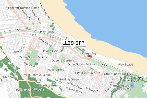 LL29 0FP map - small scale - OS Open Zoomstack (Ordnance Survey)