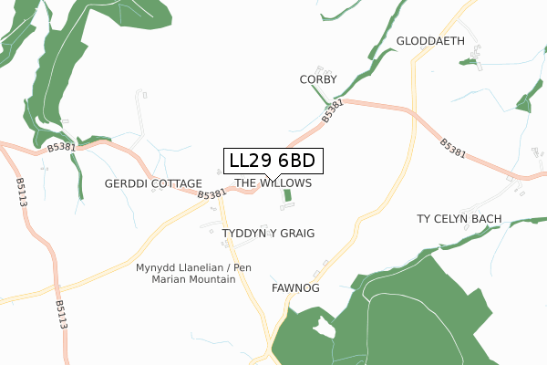 LL29 6BD map - small scale - OS Open Zoomstack (Ordnance Survey)