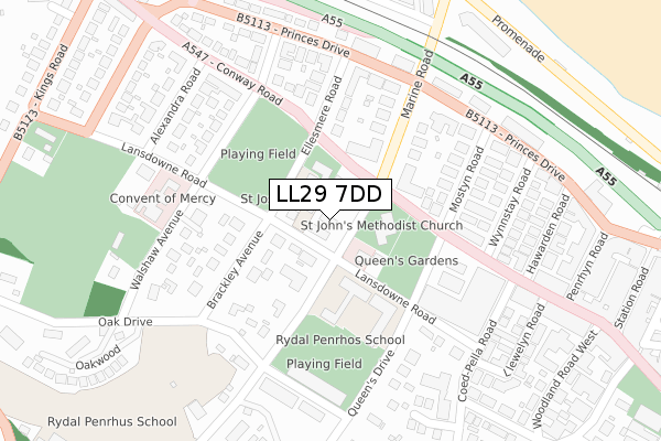 LL29 7DD map - large scale - OS Open Zoomstack (Ordnance Survey)