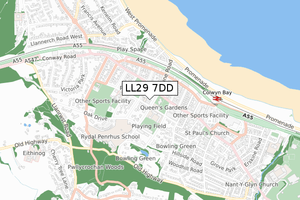 LL29 7DD map - small scale - OS Open Zoomstack (Ordnance Survey)