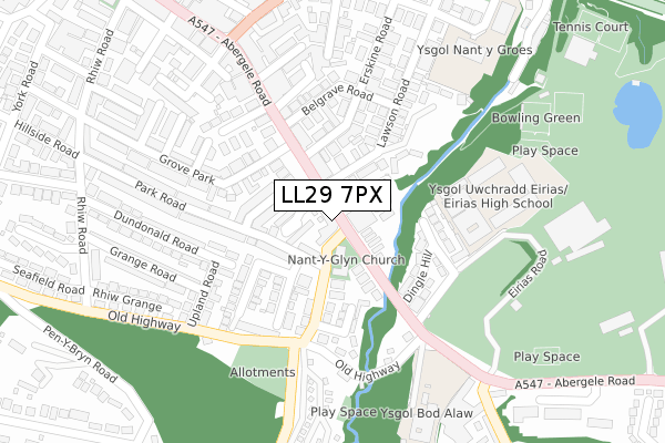 LL29 7PX map - large scale - OS Open Zoomstack (Ordnance Survey)