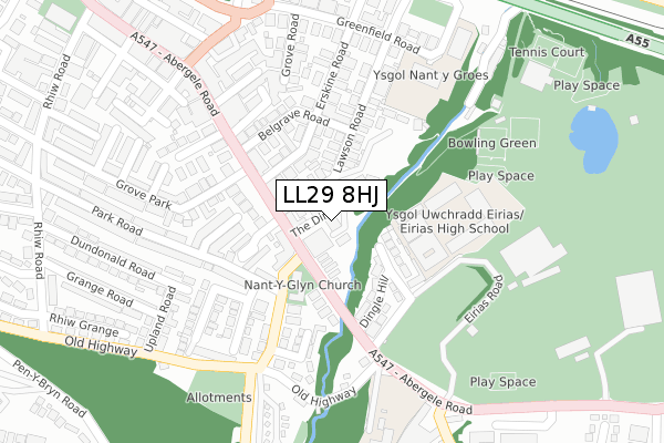 LL29 8HJ map - large scale - OS Open Zoomstack (Ordnance Survey)