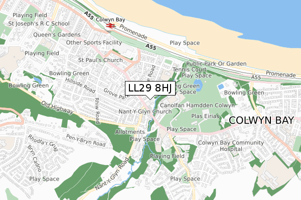 LL29 8HJ map - small scale - OS Open Zoomstack (Ordnance Survey)