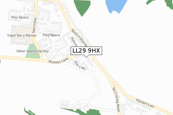 LL29 9HX map - large scale - OS Open Zoomstack (Ordnance Survey)