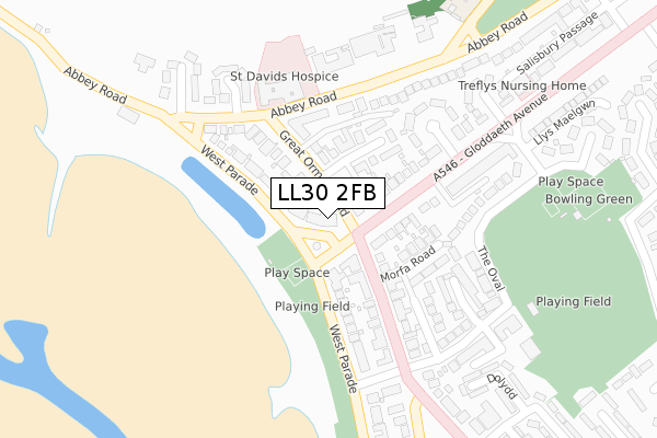 LL30 2FB map - large scale - OS Open Zoomstack (Ordnance Survey)