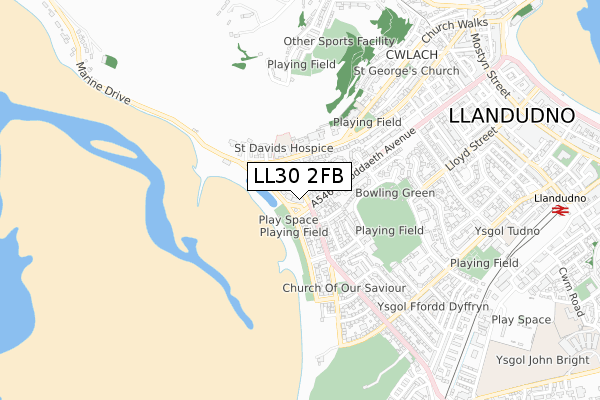 LL30 2FB map - small scale - OS Open Zoomstack (Ordnance Survey)