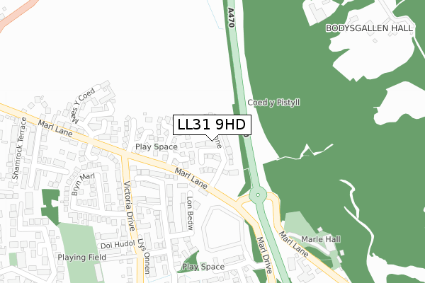 LL31 9HD map - large scale - OS Open Zoomstack (Ordnance Survey)