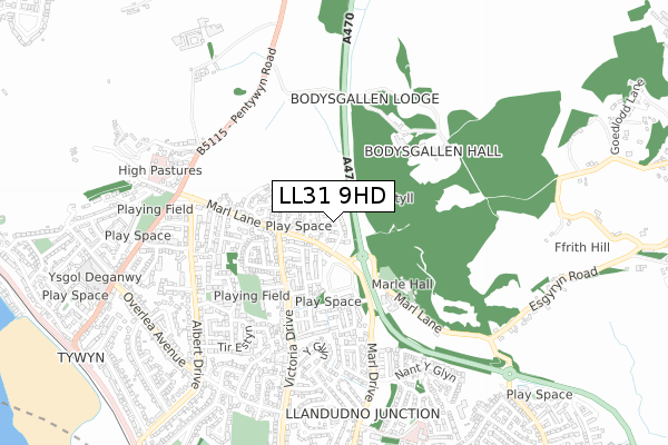 LL31 9HD map - small scale - OS Open Zoomstack (Ordnance Survey)