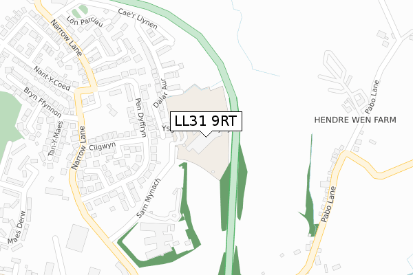 LL31 9RT map - large scale - OS Open Zoomstack (Ordnance Survey)