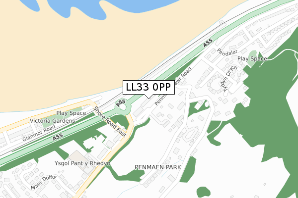 LL33 0PP map - large scale - OS Open Zoomstack (Ordnance Survey)